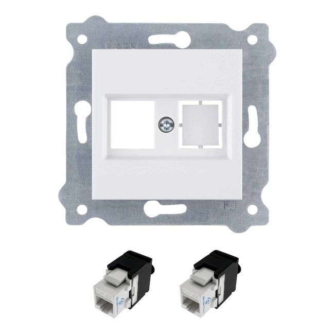 Gniazdo Komputerowe EXEN Podwójne RJ45 kat.5e UTP Białe kpl