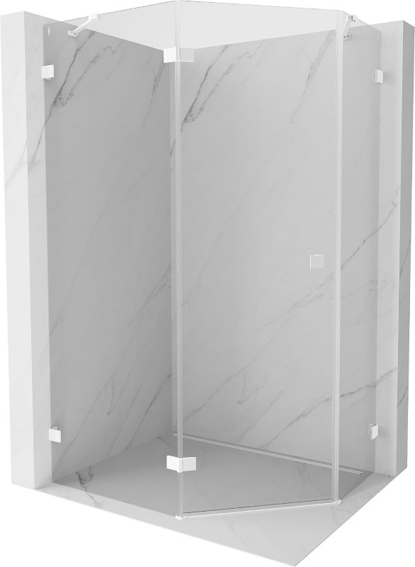 Kabina prysznicowa Mexen Lunar pięciokątna uchylna lewa 80 x 100 cm transparent biała 1 szt.