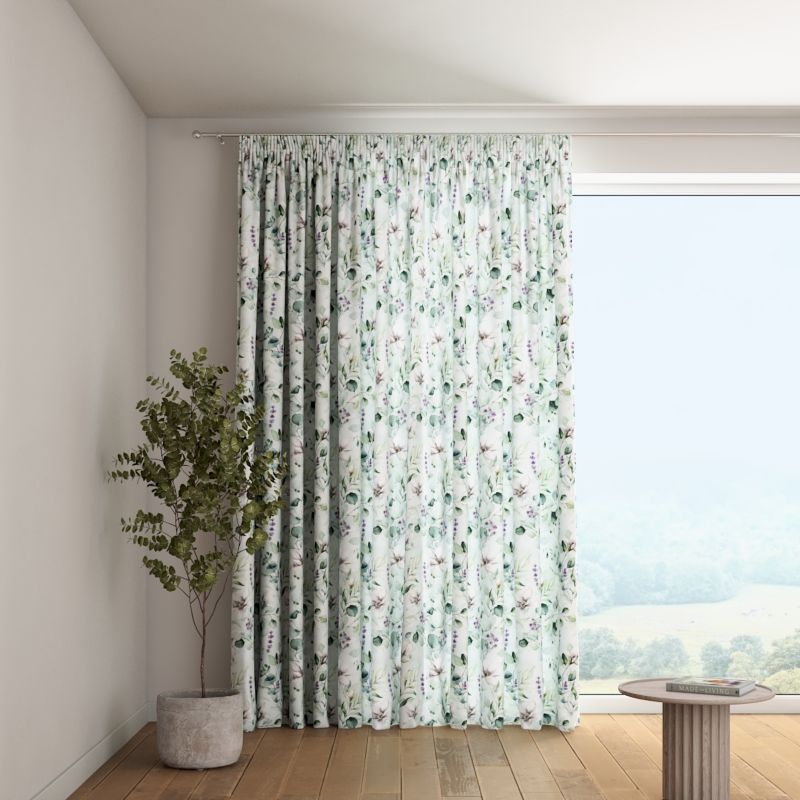 Zasłona na taśmie marszczącej 1 szt. 130 x 260 cm Dekoria magnolie na miętowym tle 1 szt.