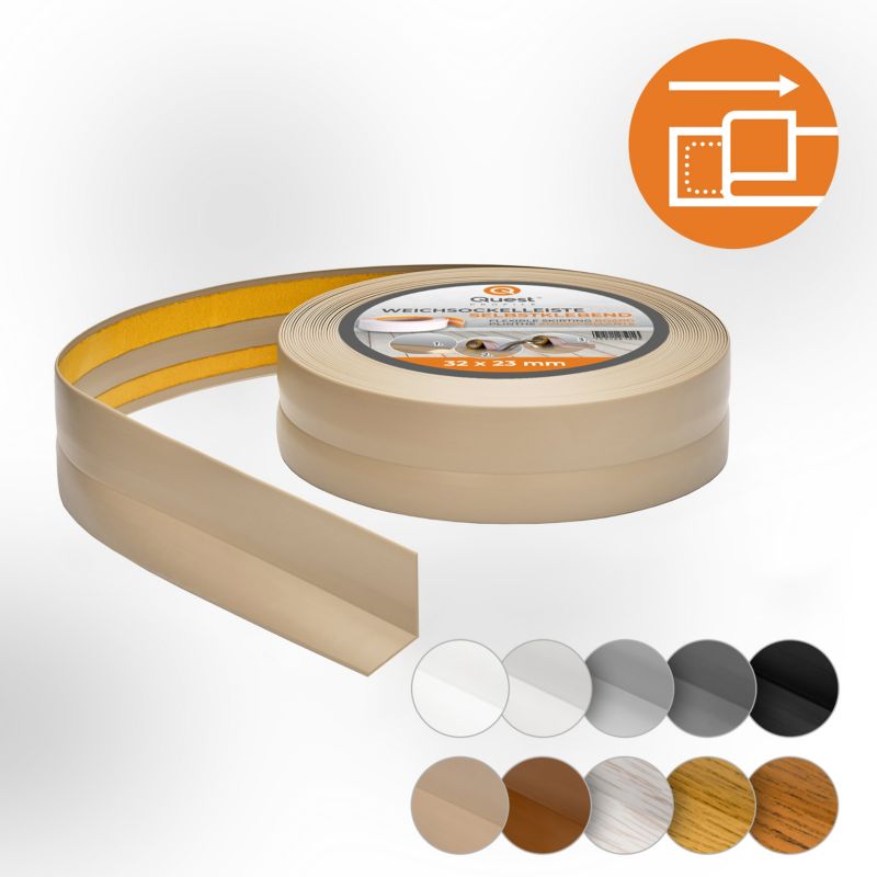 Listwa przypodłogowa PCV 32x23mm, QUEST, samoprzylepna elastyczna, miękka listwa podłogowa, cokołowa, beż, 20m