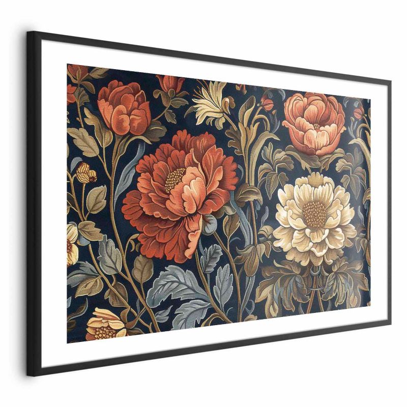 Plakat Artgeist Gobelinowe kwiaty 90x60 cm z ramą czarną 1 szt