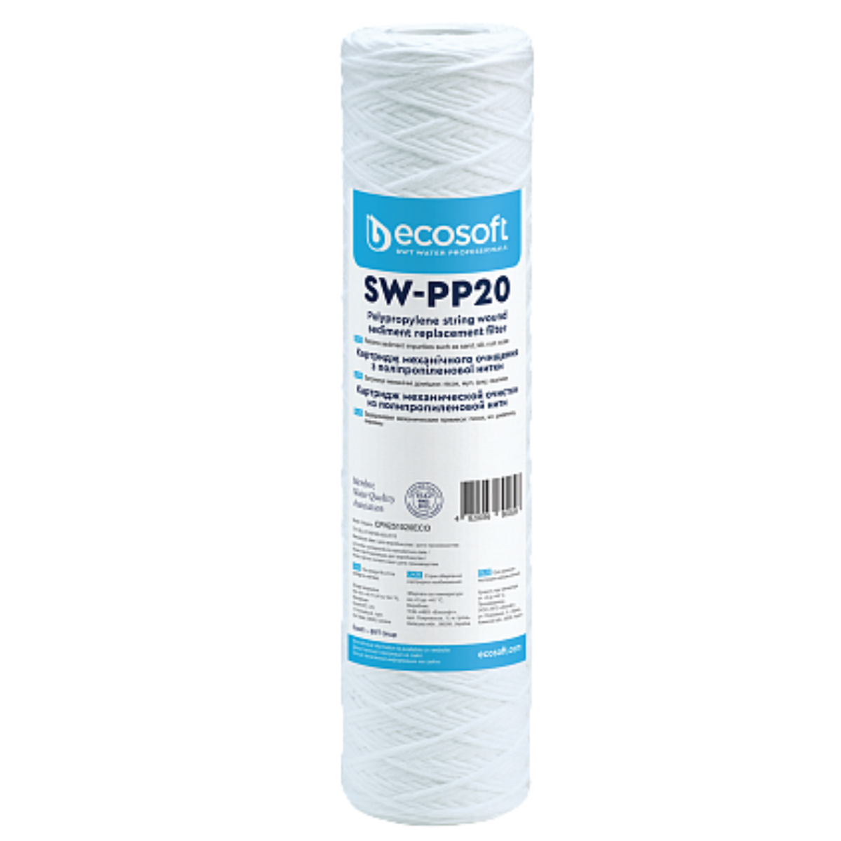 Ecosoft wkład sznurkowy PP 2,5 ′′ × 10 ′′ 20 mikronów.