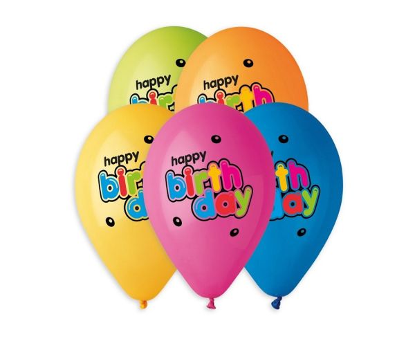 Balony Premium Hel Happy Birthday, 13 cali/ 5 sztuk Godan
