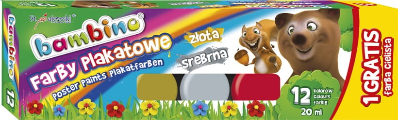 FARBY PLAKATOWE 12KOLORÓW+1CIELISTA 20ML BAMBINO @