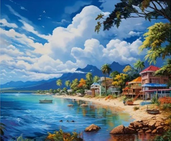 DIAMENTOWA MOZAIKA DOMKI NA TROPIKALNEJ PLAŻY PAK 30 30X40