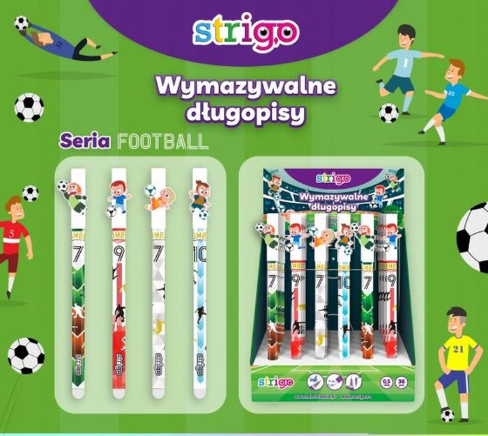 STRIGO DŁUGOPIS WYMAZYWALNY ZE SKUWKĄ PIŁKA NOŻNA