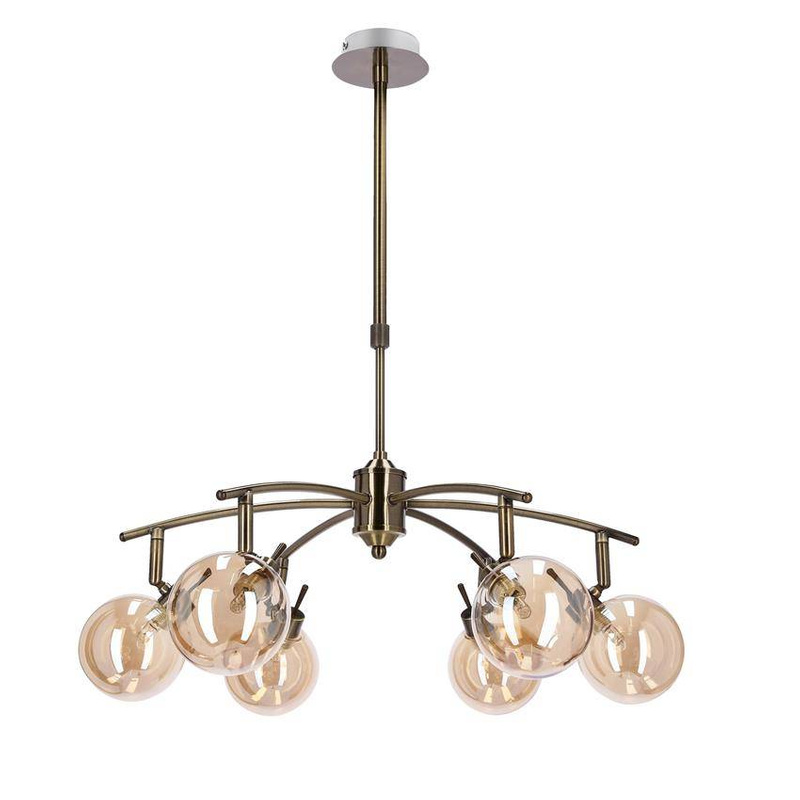 LENTINI LAMPA WISZĄCA PATYNOWY 6X40W G9 KLOSZ BURSZTYNOWY