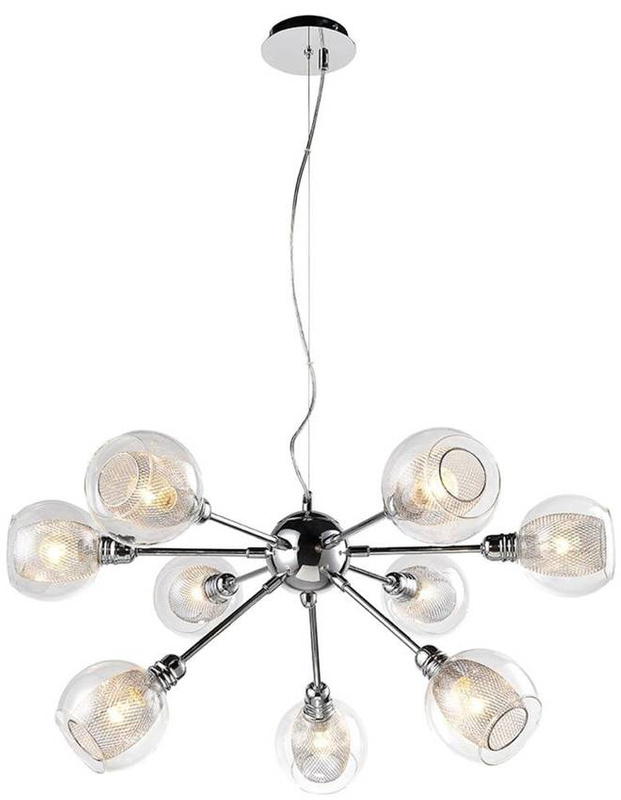 Lampa wisząca chromowa szklany klosz z koszyczkiem 9x40W Dixi