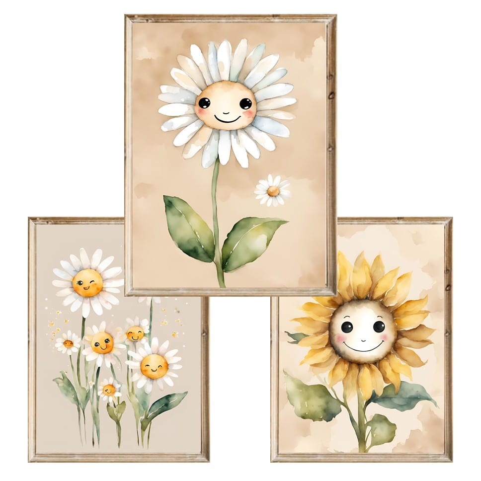 Zestaw trzech plakatów dla dzieci Happy Flower - A4