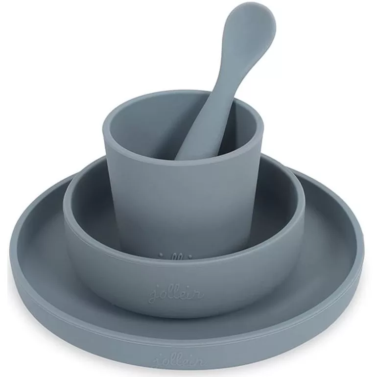 3 elementowa silikonowa zastawa do nauki samodzielnego jedzenia Storm Grey Jollein BBTB