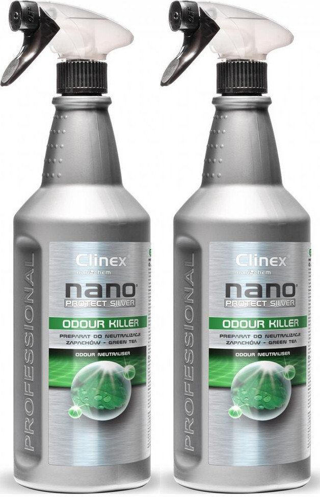 2x Preparat do neutralizacji zapachów Clinex Nano Protect Silver Odour Killer, spray, green tea, 1l