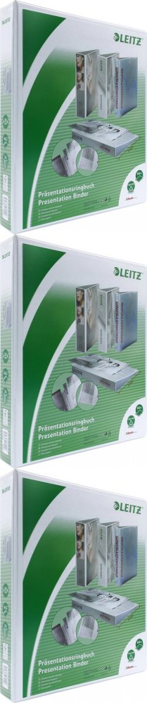 3x Segregator prezentacyjny Leitz, A4, szerokość grzbietu 51mm, do 280 kartek, 4 ringi, biały