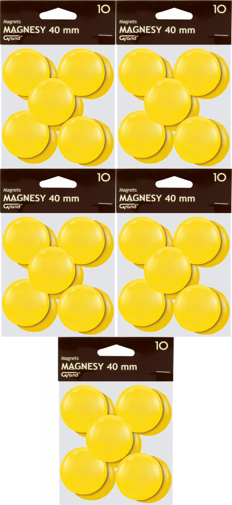 5x Magnes Grand, 40mm, 10 sztuk, żółty