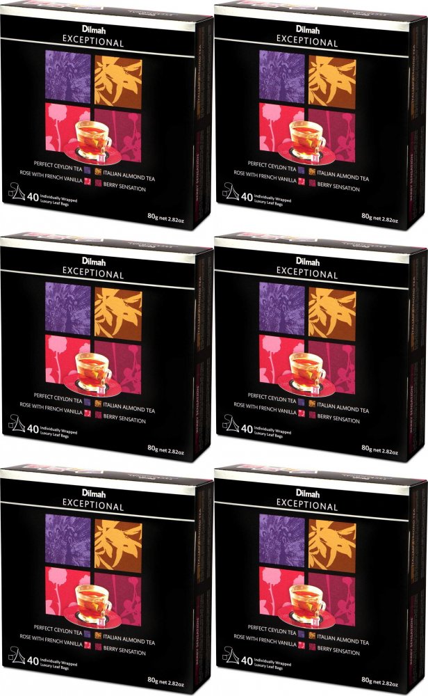 6x Zestaw herbat czarnych w piramidkach w kopertach Dilmah Exceptional Variety Pack, 4 smaki, 40 sztuk x 2g