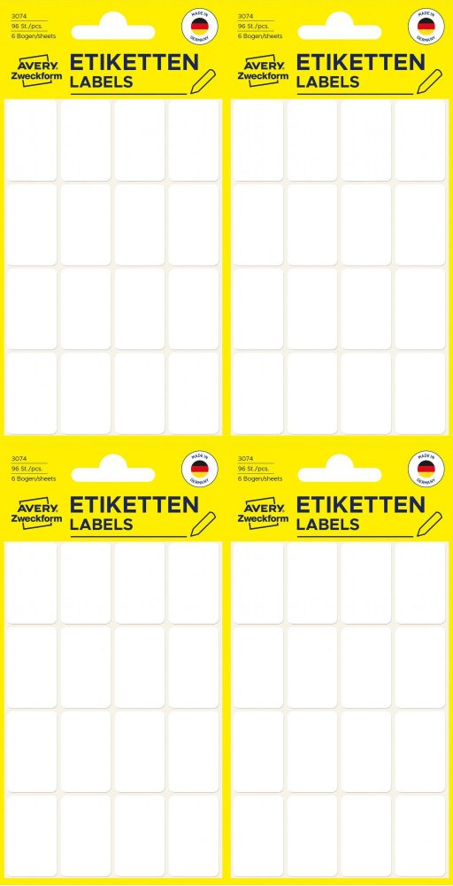 4x Minietykiety Avery Zweckform, do opisywania ręcznego, 29x18mm, 6 arkuszy, biały