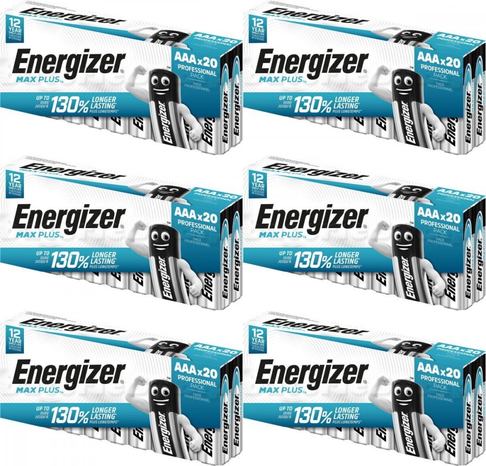 6x Bateria alkaliczna Energizer Max Plus, AAA, LR03, 1.5V, 20 sztuk