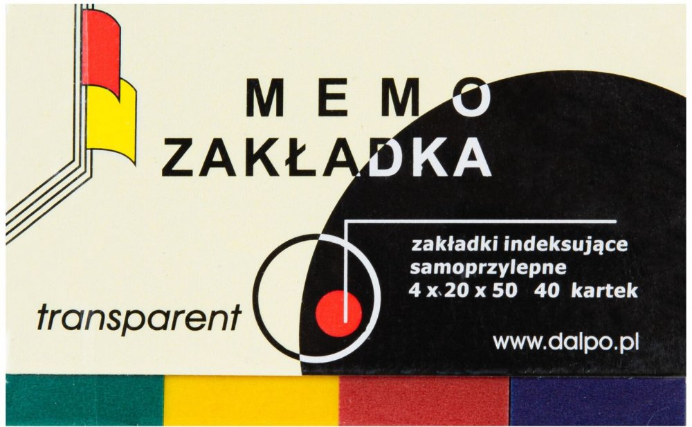 Zakładki samoprzylepne Dalpo proste, indeksujące, folia, transparentne, 20x50mm, 4x40 sztuk, mix kolorów