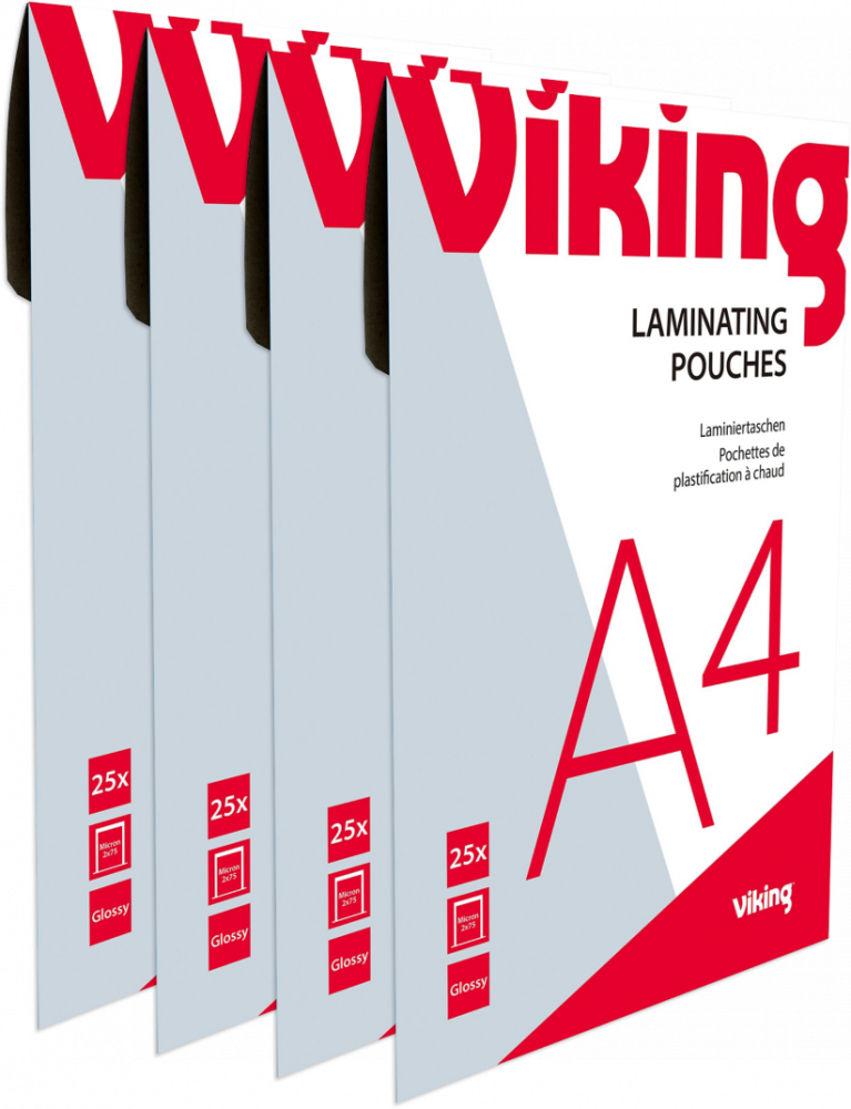 4x Folia do laminowania Viking, 216x303mm, A4, 2x75 μm, 25 sztuk