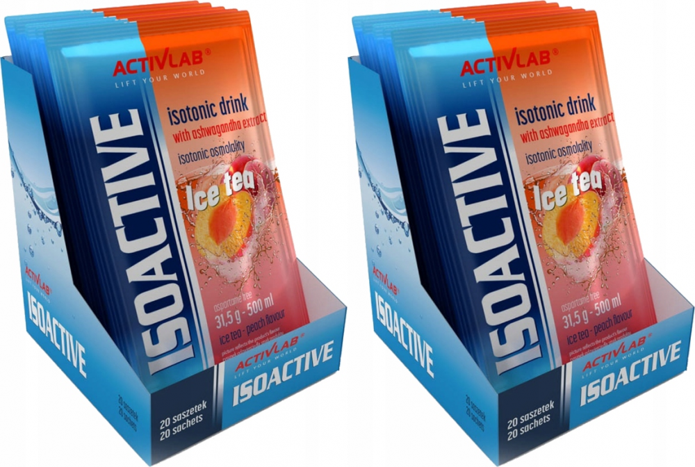 2x Napój izotoniczny Activlab Isoactive, w saszetkach, Ice Tea brzoskwinia, 20 sztuk x 31.50g