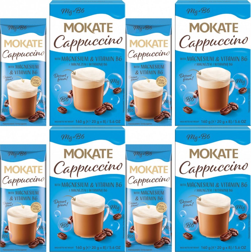 4x Kawa rozpuszczalna w saszetkach Mokate Cappuccino, z magnezem, 8 sztuk x 20g