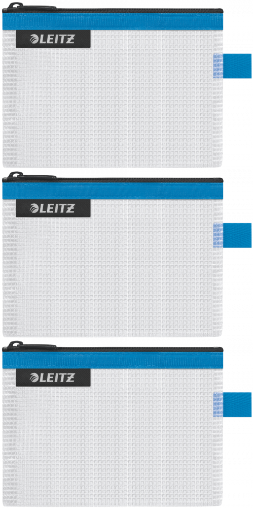 3x Koszulka/saszetka z suwakiem Leitz Wow, wodoodporna, rozmiar S, niebieski