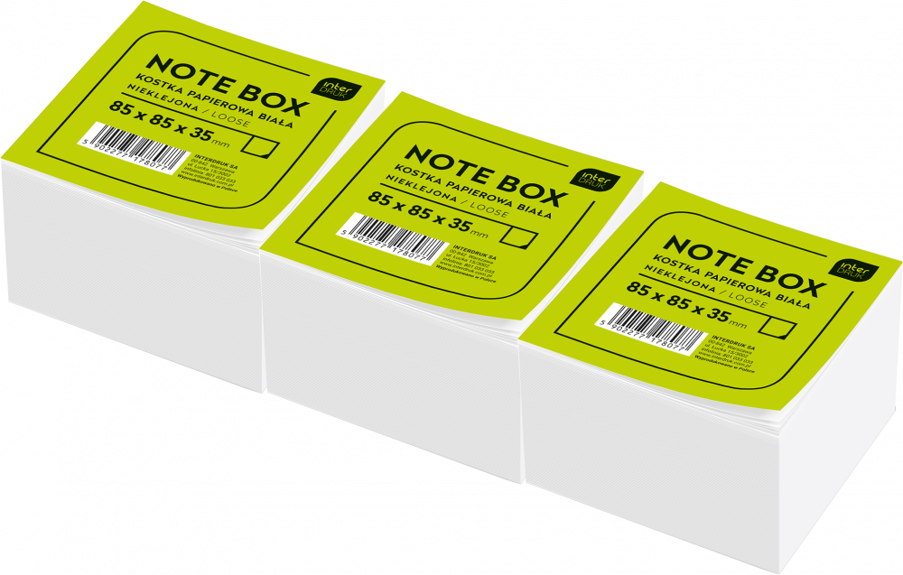 3x Karteczki do notatek Interdruk, nieklejone, 85x85x35mm, +/-350 kartek, biały