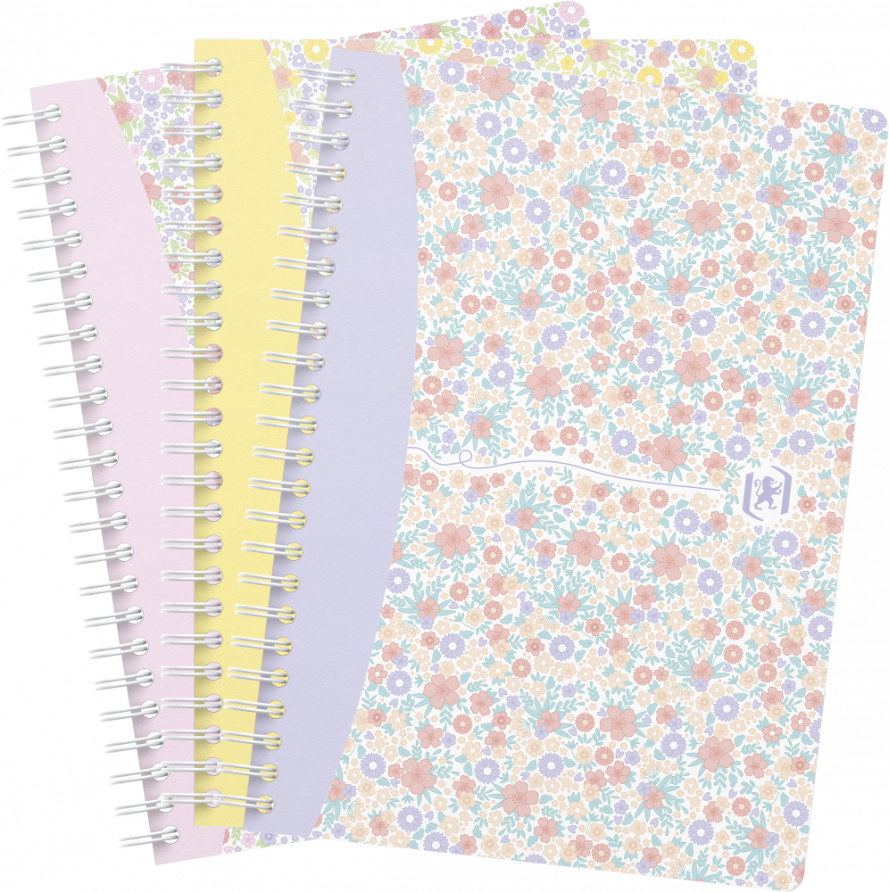 3x Kołonotatnik Oxford Floral, A5, w kratkę, 60 kartek, okładka kartonowa, mix wzorów