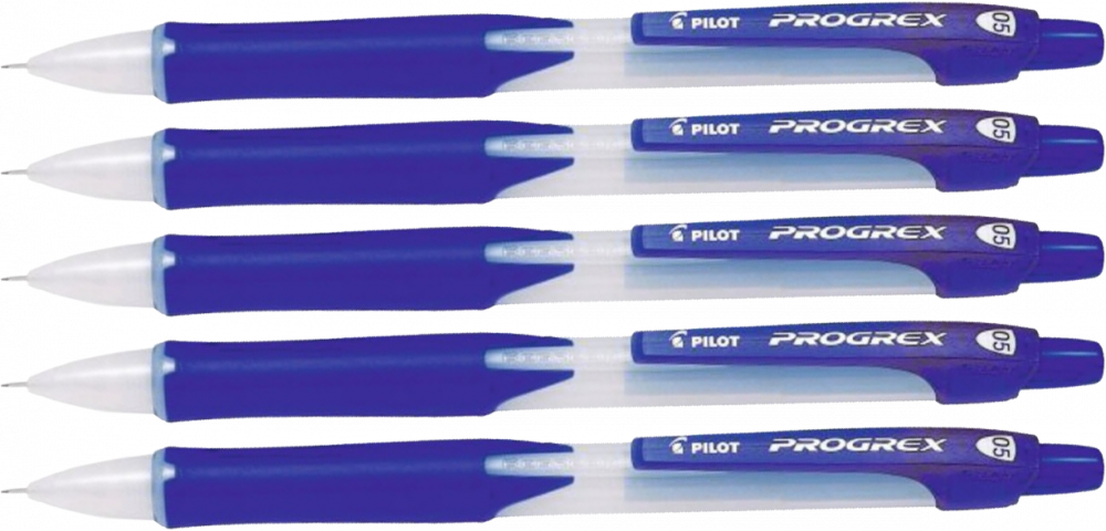 5x Ołówek automatyczny Pilot Progrex, 0.5 mm, z gumką, niebieski