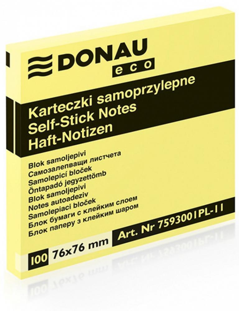 Karteczki samoprzylepne Donau Eco, 76x76mm, 100 karteczek, jasnożółty