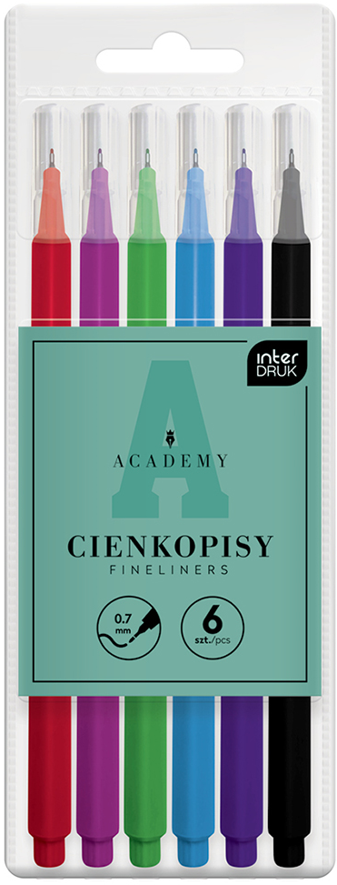 Cienkopis Interdruk Academy, 0.7mm, 6 sztuk, mix kolorów