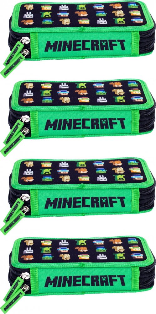 4x Piórnik szkolny Astra Minecraft Multicharacters, 2-komorowy, bez wyposażenia, 20x13.5x4cm, czarno-zielony