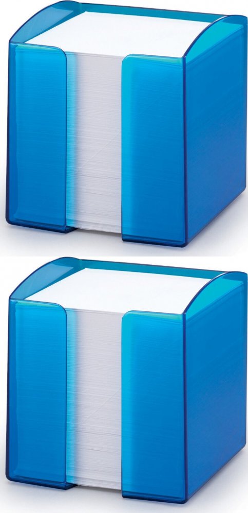 2x Pojemnik z białymi karteczkami Durable Trend, 100x105x100mm, 800 karteczek, przezroczysty niebieski