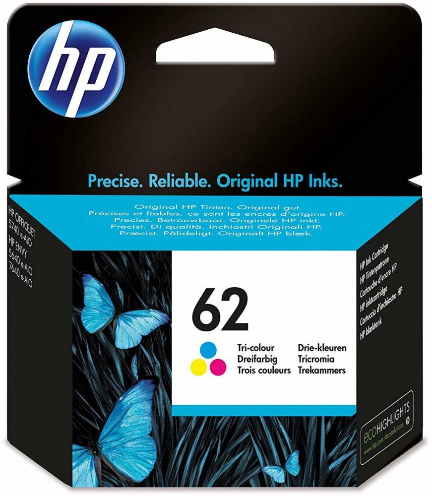Tusz HP 62 (C2P06AE), 165 stron, CMY cyan (błękitny), magenta (purpurowy), yellow (żółty)