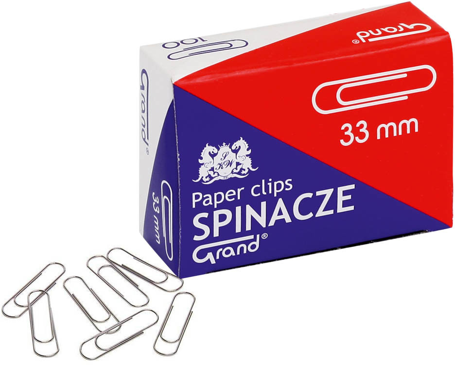 Spinacz Grand, okrągły, 33mm, 100 sztuk, srebrny
