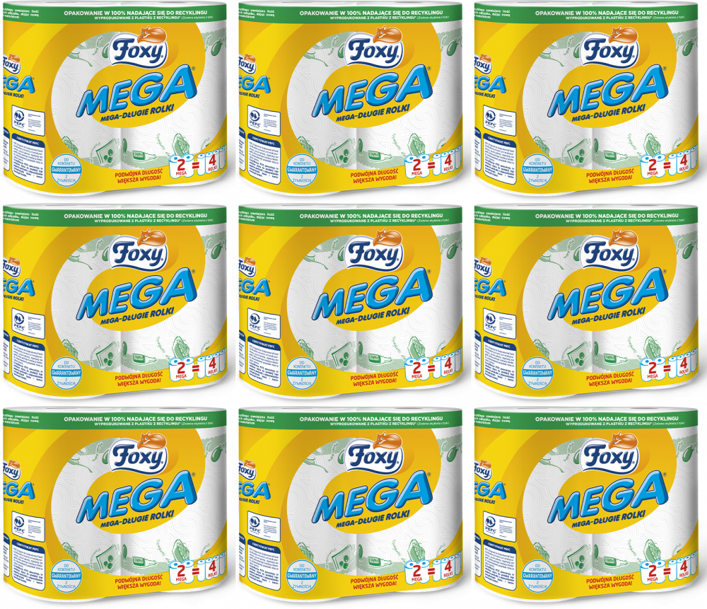 9x Ręcznik papierowy Foxy Mega, w roli, 2 rolki, biały