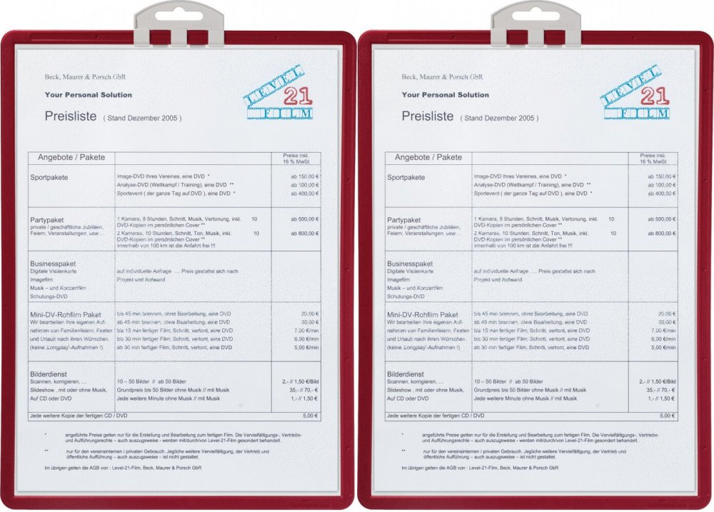2x Tablica prezentacyjna Durable Infopanel, A4, 1 sztuka, czerwony
