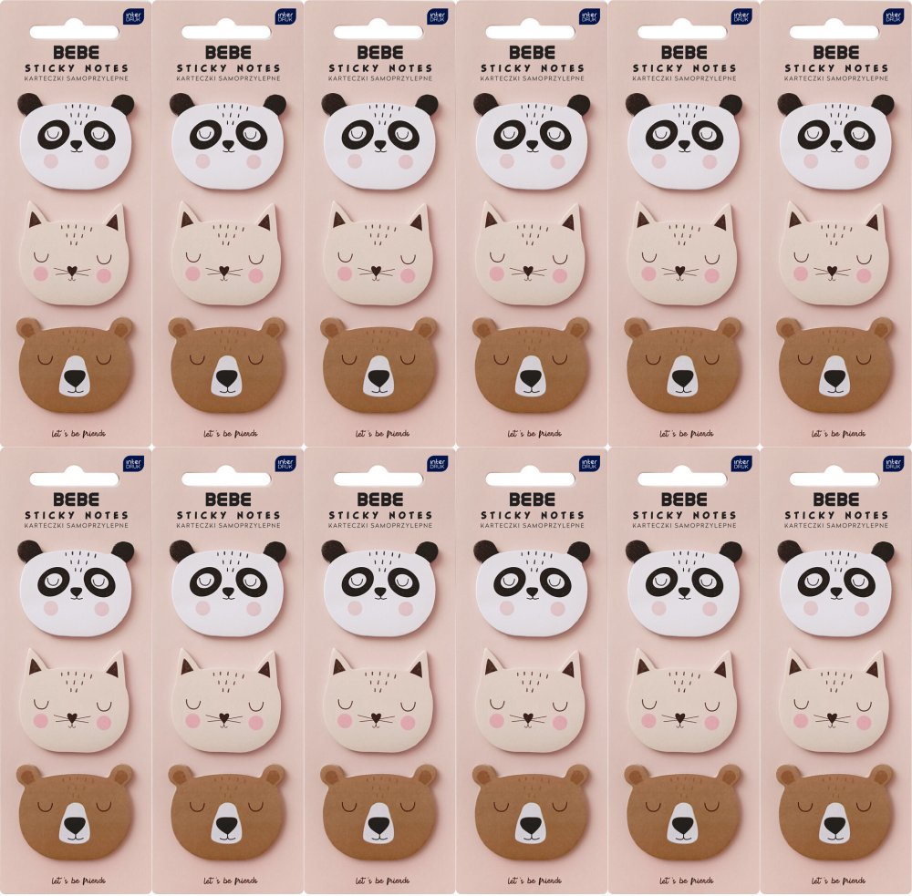 12x Karteczki samoprzylepne BEBE Friends, 3x25 karteczek, mix wzorów misie