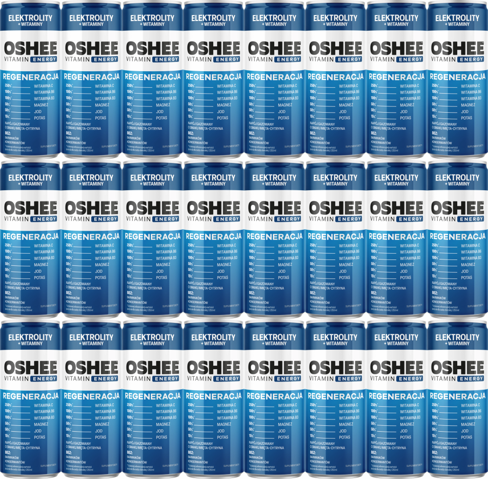 24x Napój gazowany Oshee Vitamin Recovery Elektrolity, mięta i cytryna, puszka, 250ml