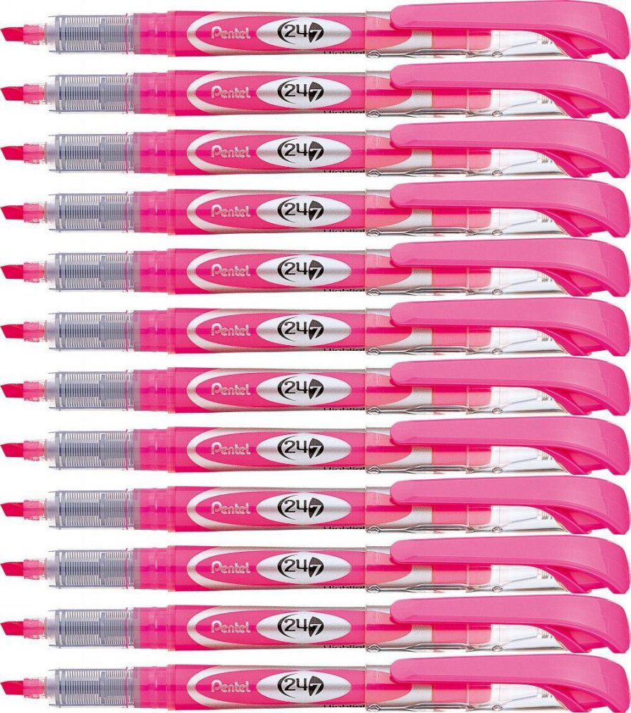 12x Zakreślacz Pentel SL12, z płynnym tuszem, ścięta, 3.7mm, różowy