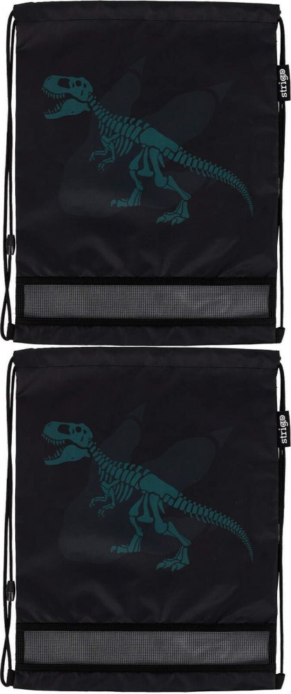 2x Worek na buty Strigo Dinozaur, 35x45cm, czarny