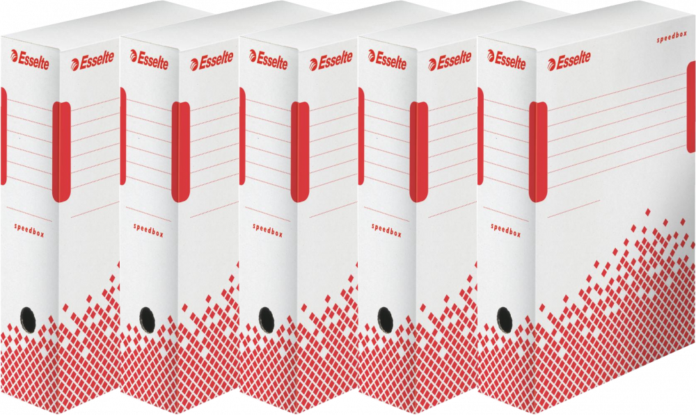 5x Pudło archiwizacyjne Esselte Speedbox do dokumentów, 80mm, otwierane z przodu, biały