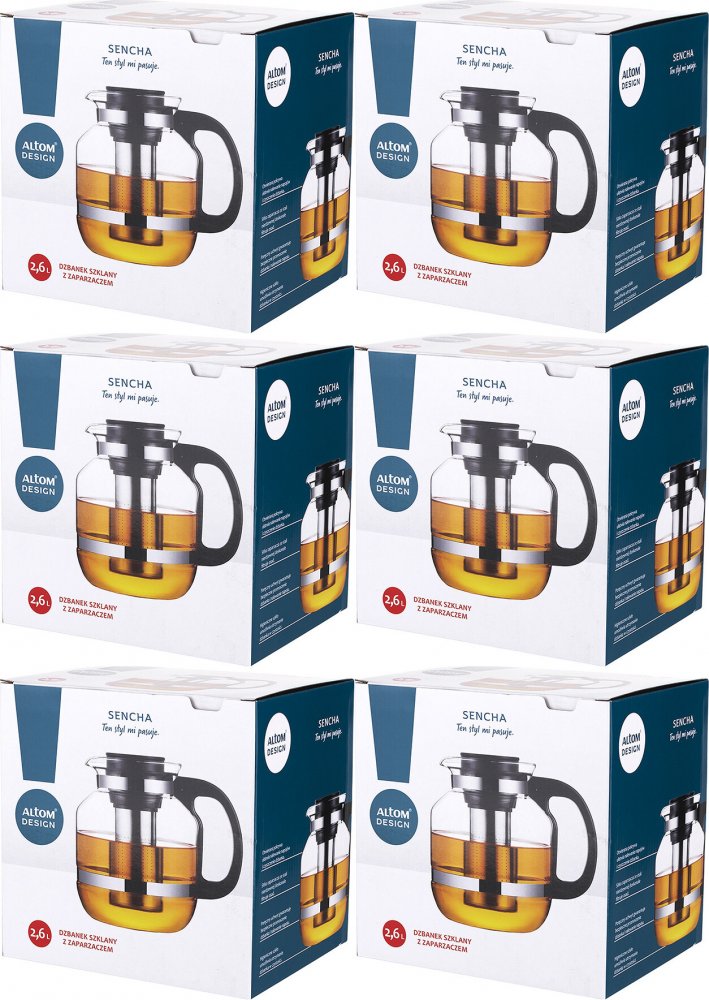 6x Dzbanek z zaparzaczem Altom Design Sencha, 2.6l, szkło, przezroczysty