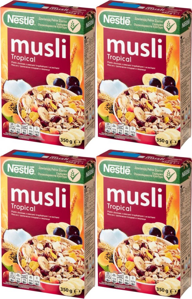 4x Musli Nestle Tropical, tropikalne, 350g