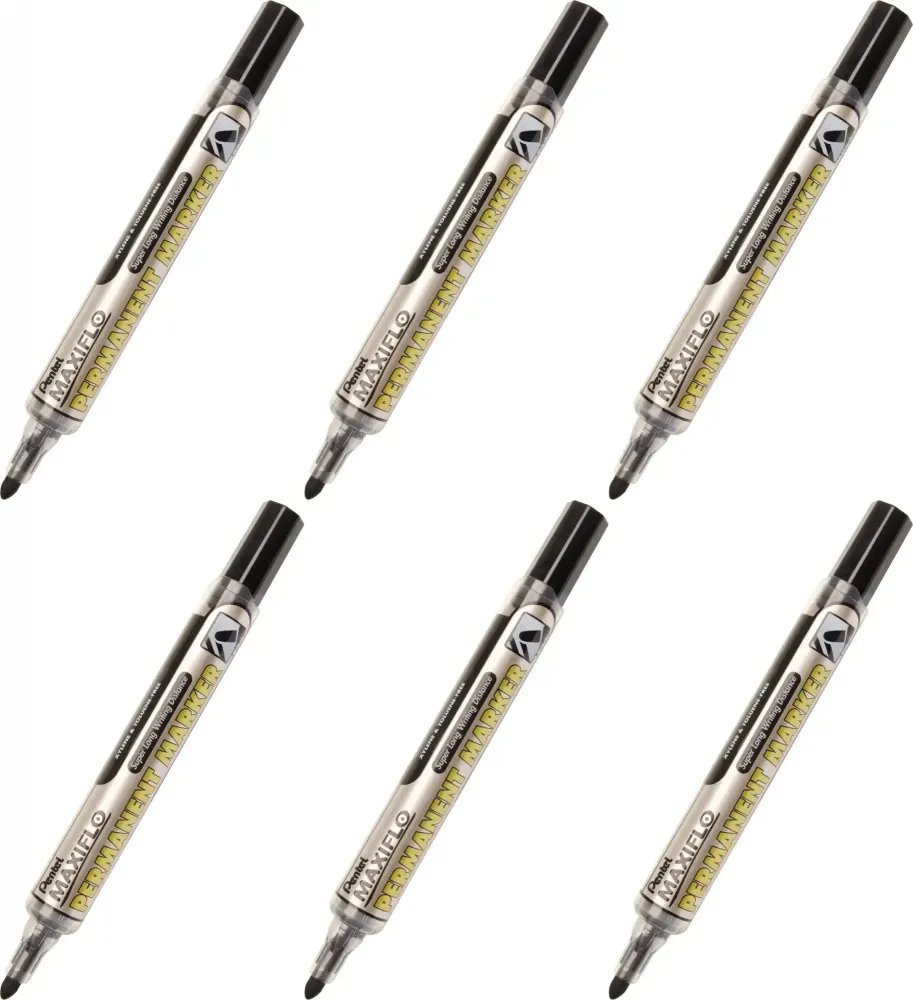 6x Marker permanentny Pentel Maxiflo, z tłoczkiem, okrągła, 4.5mm, czarny