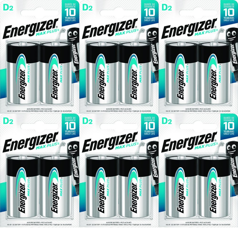 6x Bateria Energizer Max Plus D, 1.5V, LR20, 2 sztuki