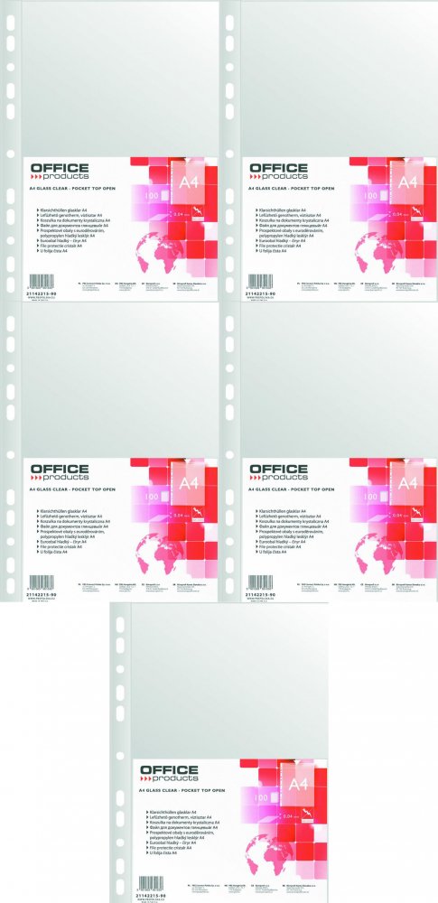 5x Koszulki krystaliczne Office Products, A4, 40 μm, 100 sztuk, transparentny
