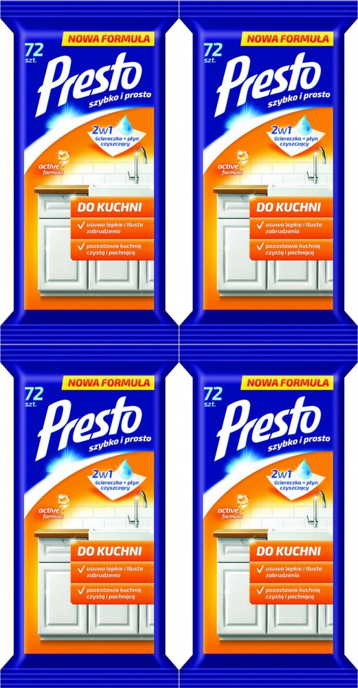 4x Chusteczki do czyszczenia kuchni Presto, nawilżone, 72 sztuk