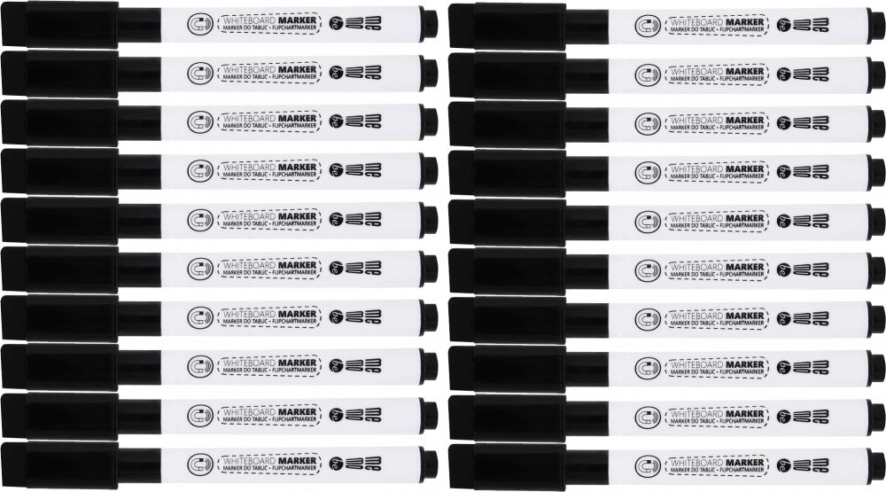 20x Marker suchościeralny MemoBe, z gąbką i magnesem, czarny