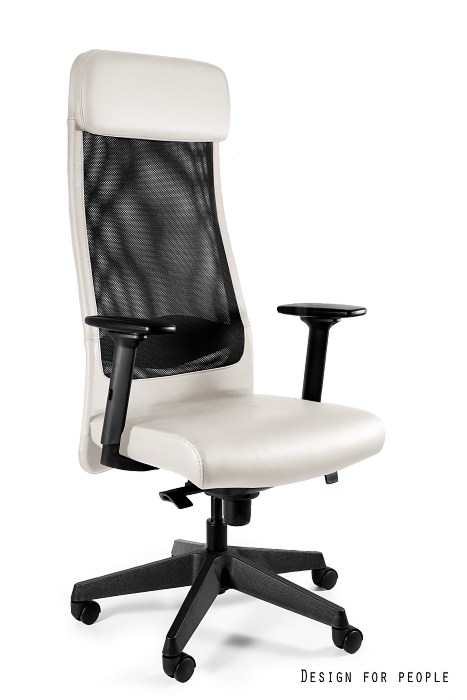ARES SOFT fotel gabinetowy czarny, siatka/skóra naturalna (Kolor: biały)