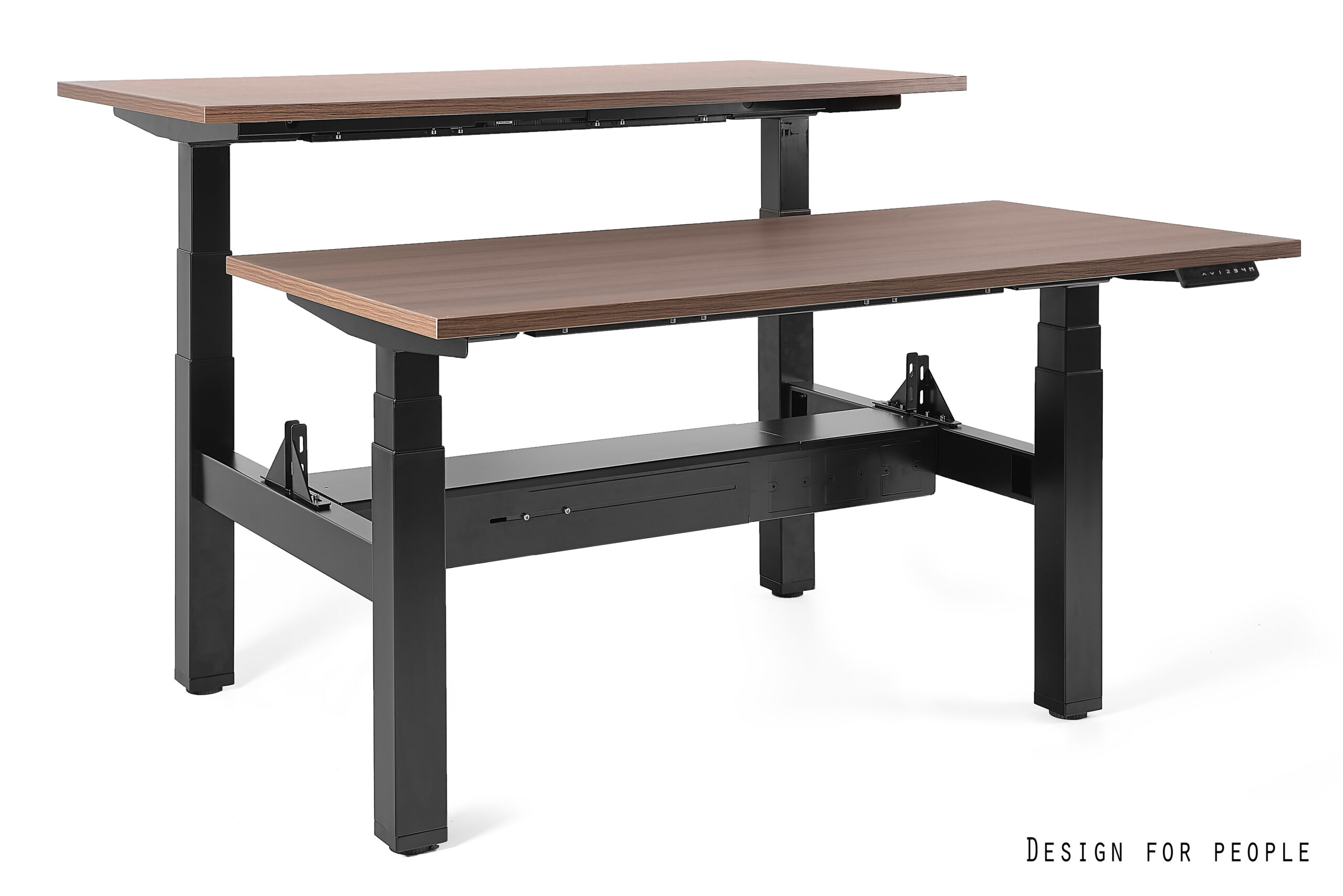 FIGHTER DOUBLE DESK podwójne biurko elektryczne, czarny stelaż, blat 4 kolory (Wymiary blatu: 2 (140 x 70), Kolor blatu: YZ-17 walnut)
